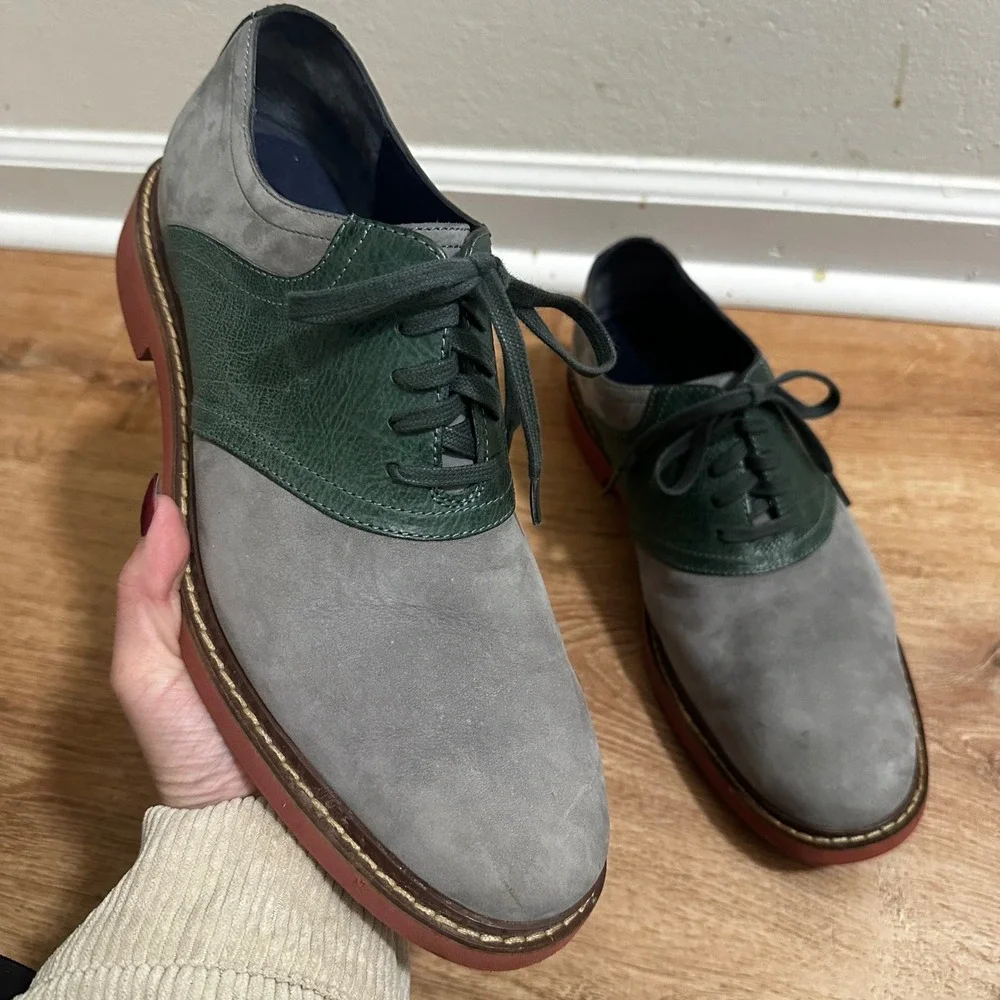 Cole Haan x Nike Air | Men's Saddle Grey Green Suede Leather Oxford Shoes, 10M